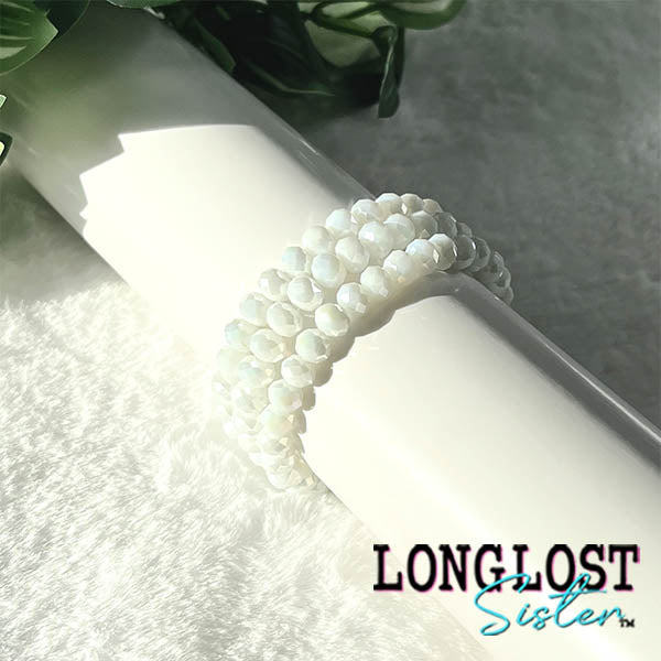 White Glass Bead Stretch Bracelet long lost sister boutique