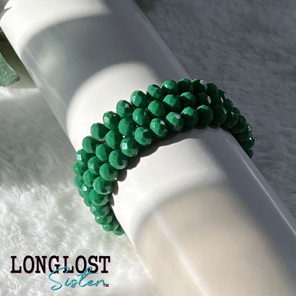 Green Glass Bead Stretch Bracelet long lost sister boutique