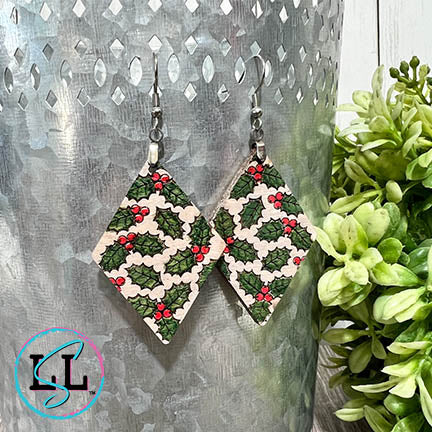 Holly Hand Painted Wood Dangle Earrings