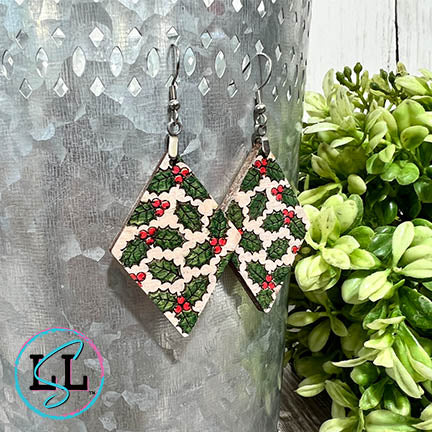 Holly Hand Painted Wood Dangle Earrings