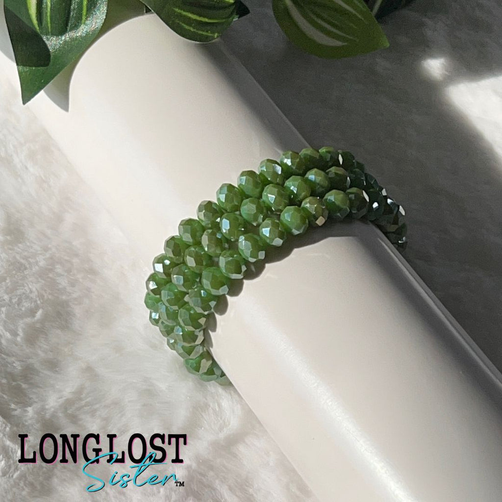 Olive Green Glass Bead Stretch Bracelet long lost sister boutique
