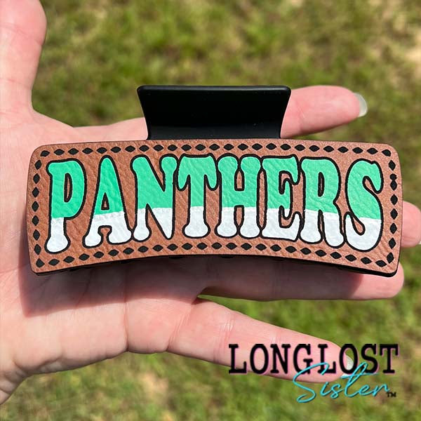Panthers Green White Silver Hand Painted Hair Claw Clip long lost sister boutique
