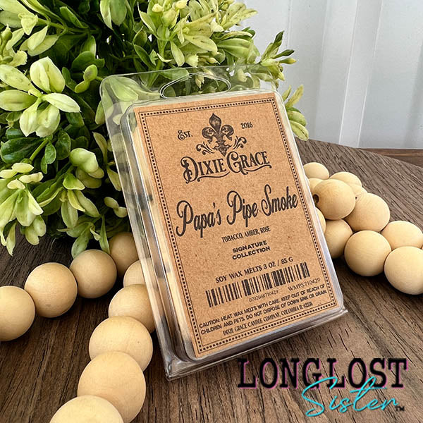 papa's pipe smoke wax melt tobacco amber rose scent long lost sister boutique