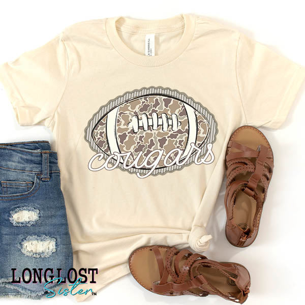 Preppy Camo Football with Mascot Kids T-shirt | Long Lost Sister Boutique