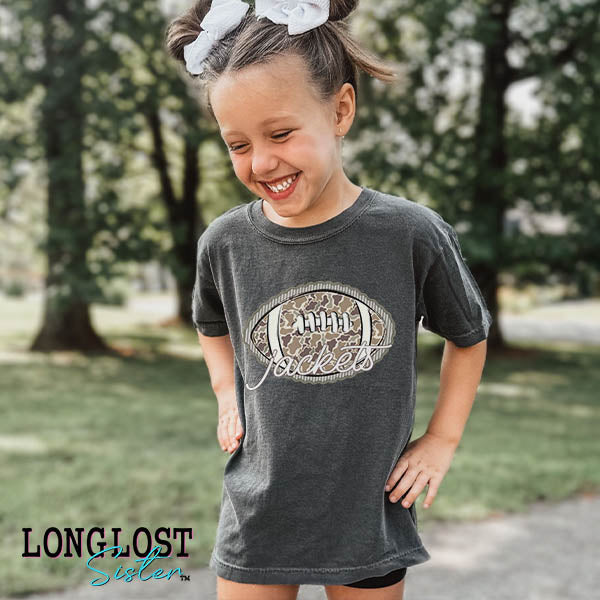 Preppy Camo Football with Mascot Kids T-shirt | Long Lost Sister Boutique