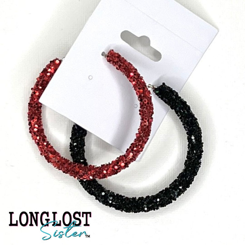 Red and Black Glitter Hoop Earrings long lost sister boutique