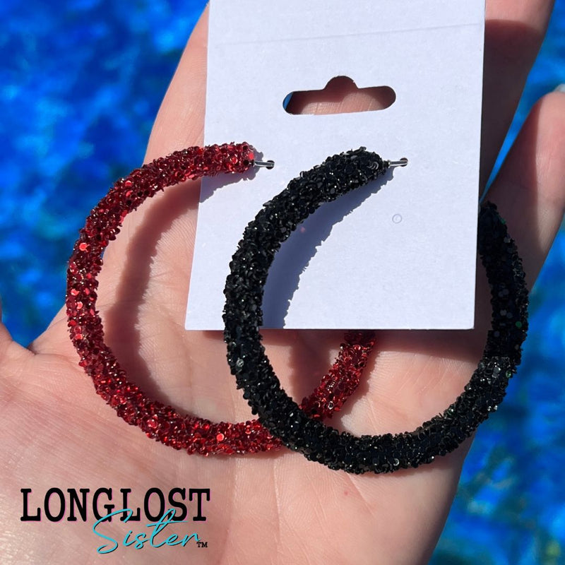 Red and Black Glitter Hoop Earrings long lost sister boutique