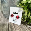 Red Buffalo Plaid Hand Painted Wood Stud Earrings