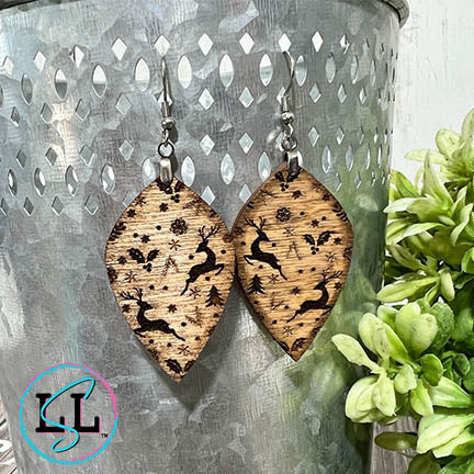 Reindeer Stained Wood Dangle Earrings