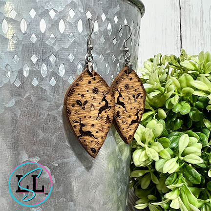 Reindeer Stained Wood Dangle Earrings