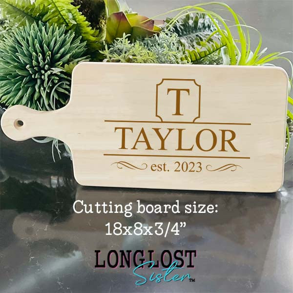 Custom Engraved Wood Cutting Board: Personalized with Your Name and Initial