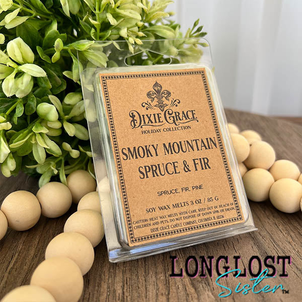 smoky mountian spruce & fir wax melt spruce fir pine scent long lost sister boutique