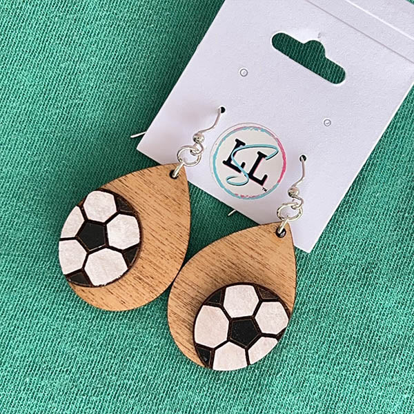 Soccer Hand Painted Wood Dangle Earrings