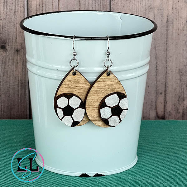 Soccer Hand Painted Wood Dangle Earrings