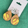 Softball Hand Painted Wood Dangle Earrings