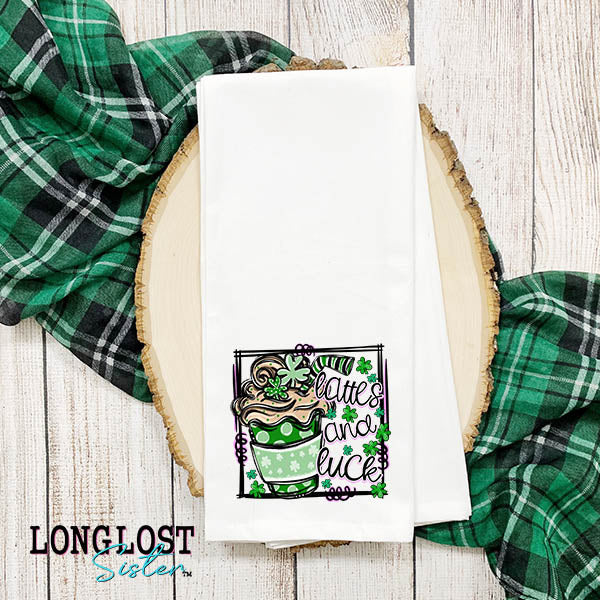 Lattes and Luck Tea Towel