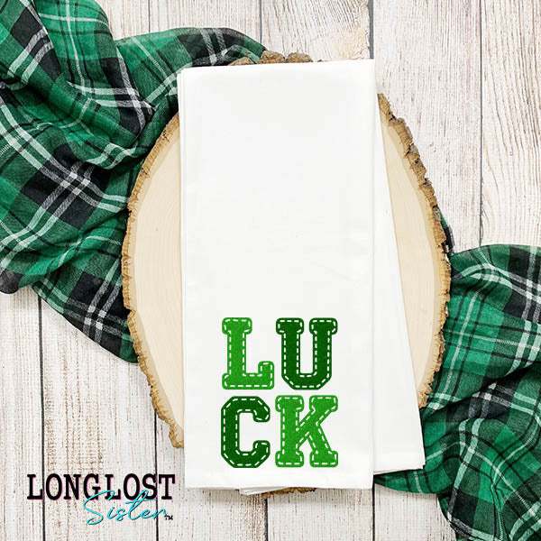 Luck Faux Stitched Glitter Tea Towel