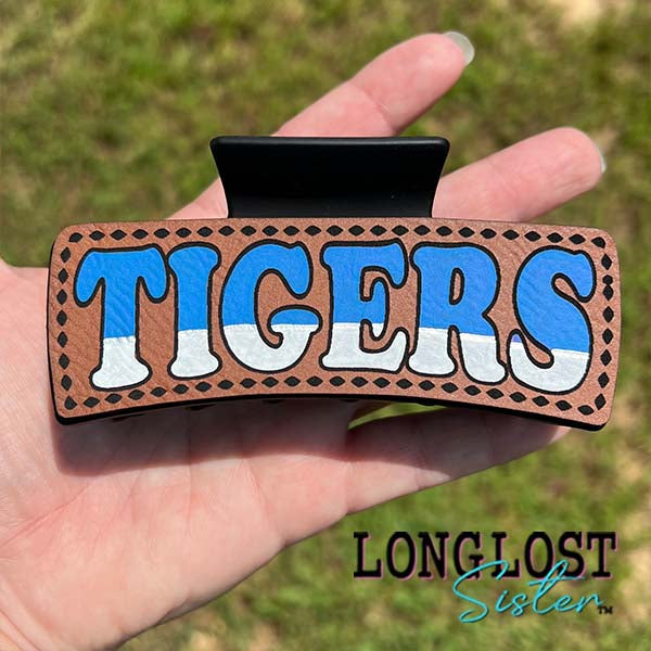 Tigers Blue White Silver Hand Painted Hair Claw Clip long lost sister boutique