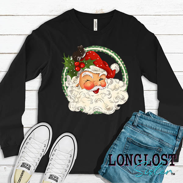 Vintage Santa with Holly Long Sleeve T-shirt