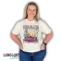 Where He Leads I Will Follow Desert Sunrise Graphic Tee | Long Lost Sister Boutique