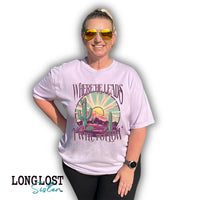 Where He Leads I Will Follow Desert Sunrise Graphic Tee | Long Lost Sister Boutique