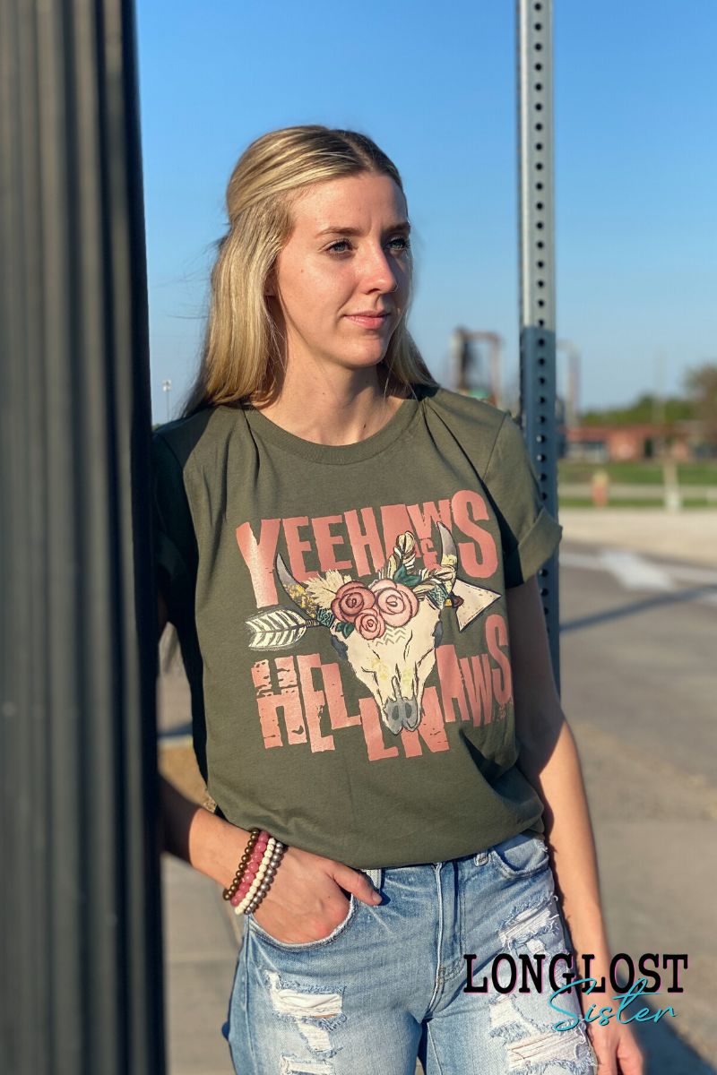 Yeehaws & Hellnaws Olive T-shirt